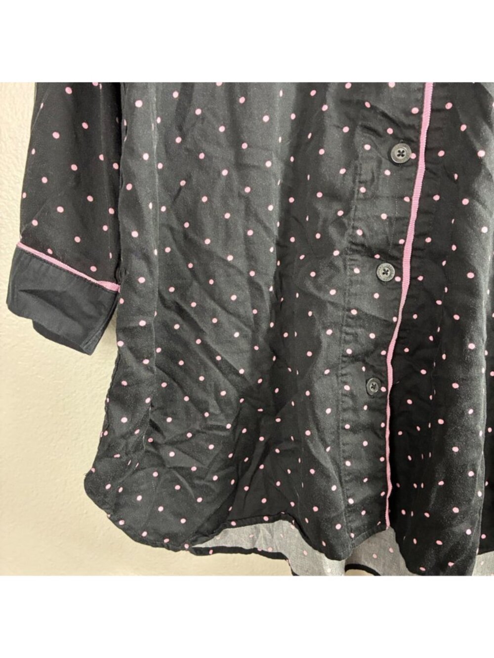 Lauren Ralph Lauren Polka Dot Black Pink Sleep Shirt Sz XL Cozy - Picture 3 of 7